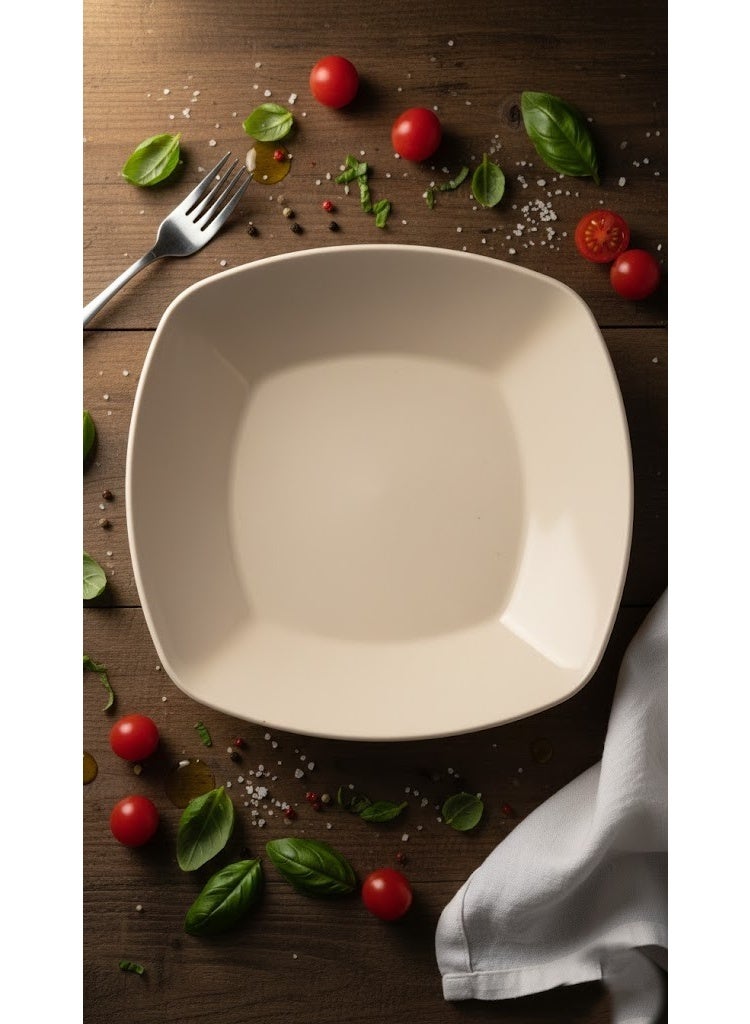 Square Plastic Deep Plate for Pasta & Breakfast - Unbreakable Serving Bowl with Speckled Design (Granite Look) - Beige Cream - Image 5